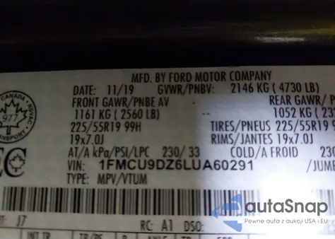 2020 Ford Escape Titanium из США, поврежденный, VIN 1FMCU9DZ6LUA60291